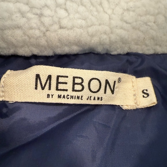 Mebon faux fur denim style coat plush blue outerwear white collar denim trim SM - Picture 6 of 11
